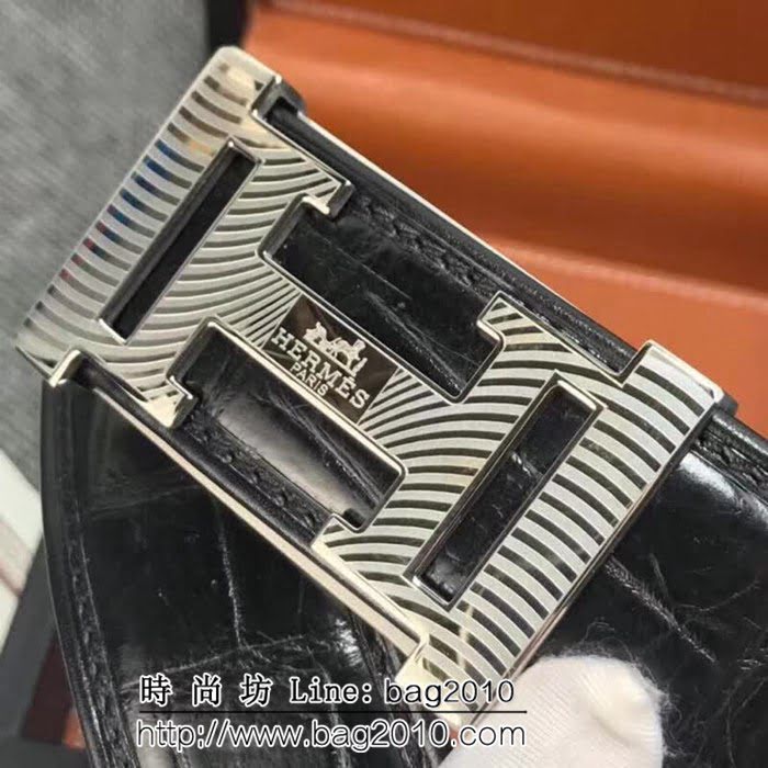 愛馬仕HERMES 進口鱷魚腹皮 精工製作 鋼材質五金件高端男士皮帶 HHG1337